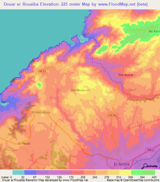 Douar er Rouaiba,Algeria Elevation Map