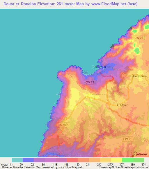 Douar er Rouaiba,Algeria Elevation Map