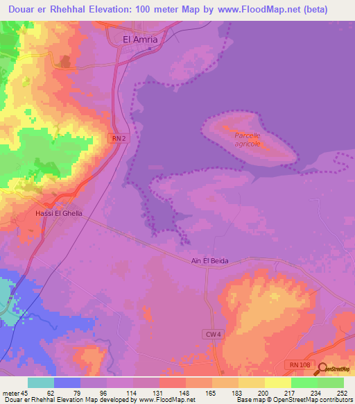 Douar er Rhehhal,Algeria Elevation Map