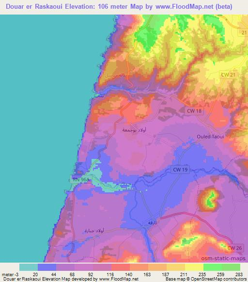 Douar er Raskaoui,Algeria Elevation Map