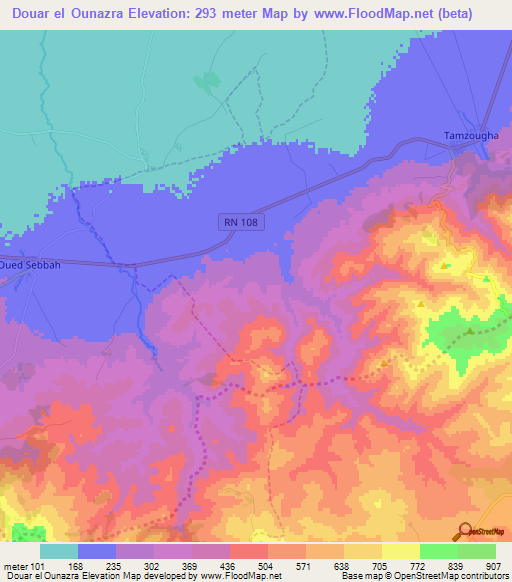 Douar el Ounazra,Algeria Elevation Map