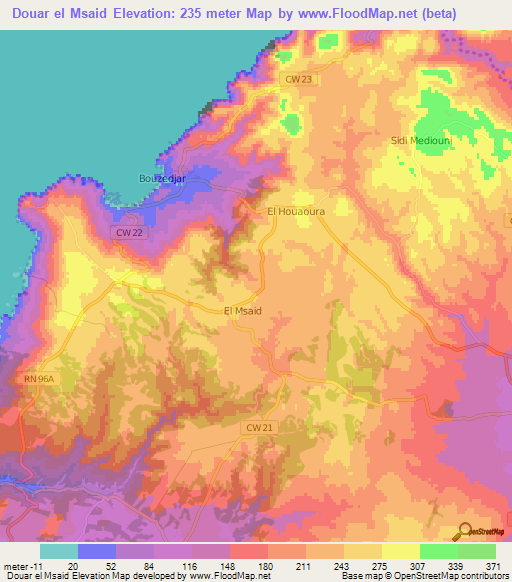 Douar el Msaid,Algeria Elevation Map