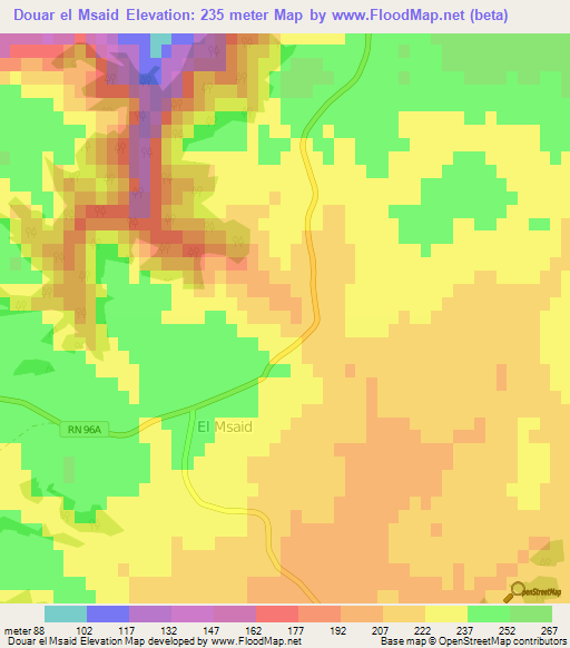 Douar el Msaid,Algeria Elevation Map