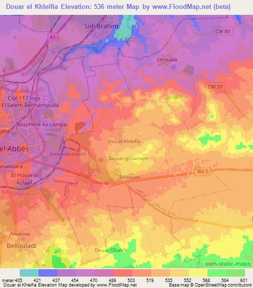 Douar el Khleifia,Algeria Elevation Map