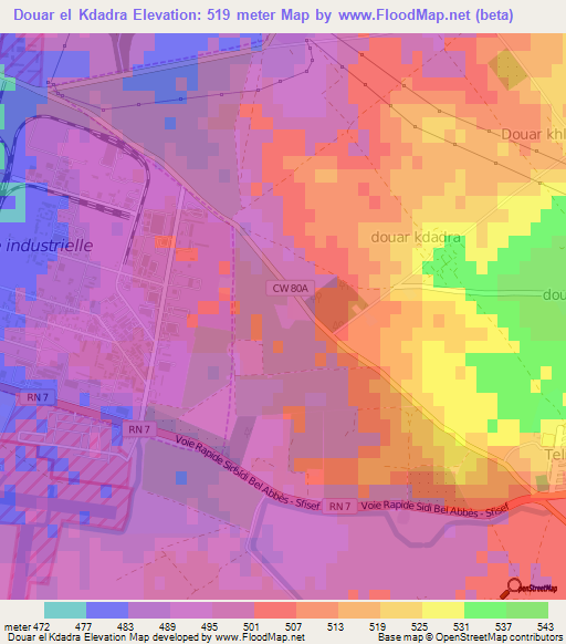 Douar el Kdadra,Algeria Elevation Map