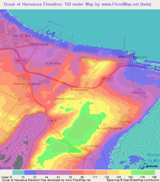 Douar el Haouaoua,Algeria Elevation Map