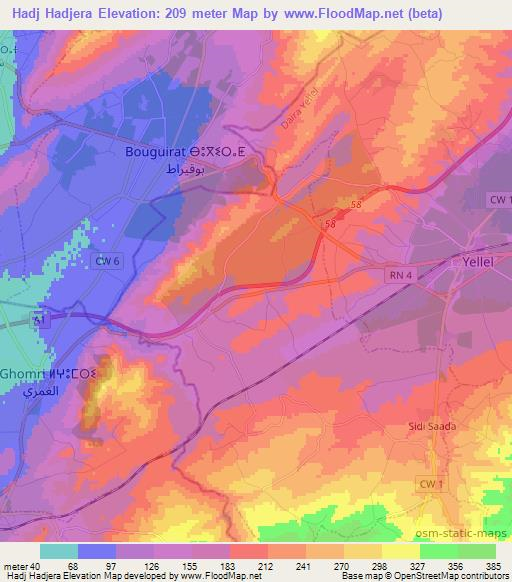 Hadj Hadjera,Algeria Elevation Map