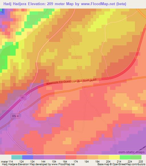 Hadj Hadjera,Algeria Elevation Map