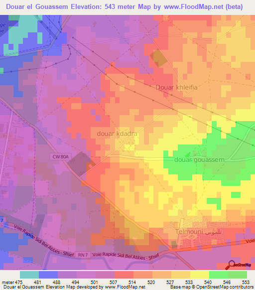 Douar el Gouassem,Algeria Elevation Map
