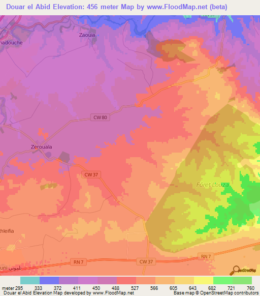 Douar el Abid,Algeria Elevation Map