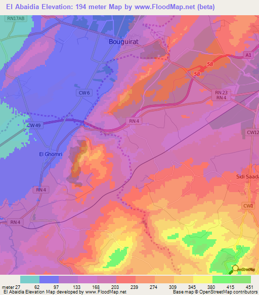 El Abaidia,Algeria Elevation Map