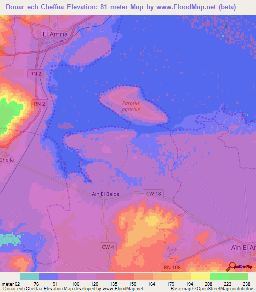 Douar ech Cheffaa,Algeria Elevation Map
