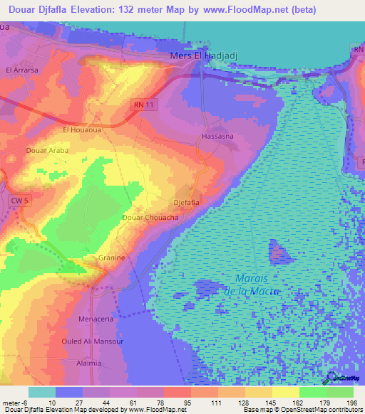 Douar Djfafla,Algeria Elevation Map