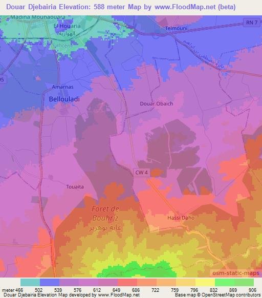 Douar Djebairia,Algeria Elevation Map