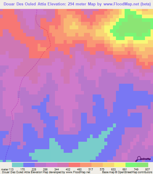 Douar Des Ouled Attia,Algeria Elevation Map
