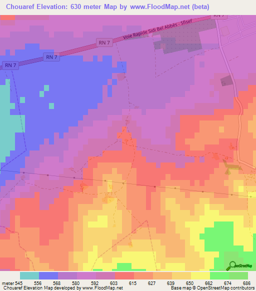 Chouaref,Algeria Elevation Map