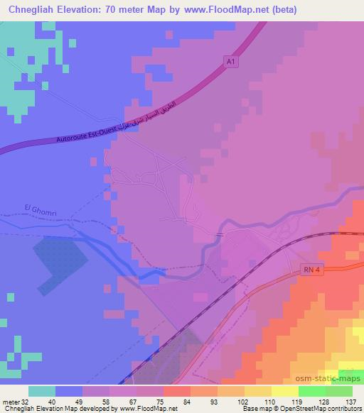 Chnegliah,Algeria Elevation Map