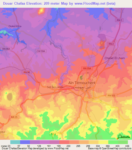Douar Chafaa,Algeria Elevation Map