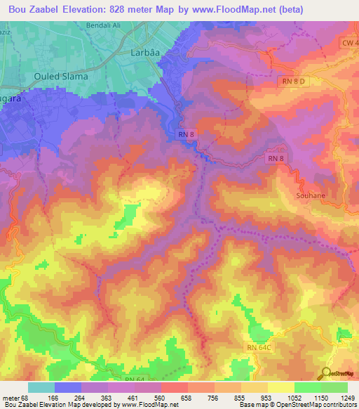 Bou Zaabel,Algeria Elevation Map