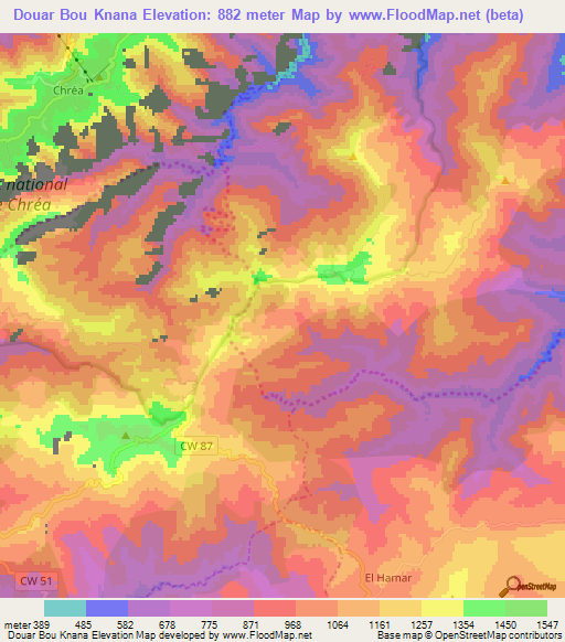 Douar Bou Knana,Algeria Elevation Map