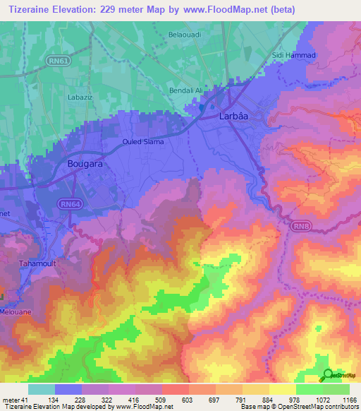 Tizeraine,Algeria Elevation Map