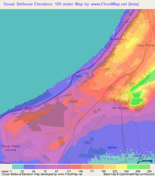 Douar Bellevue,Algeria Elevation Map