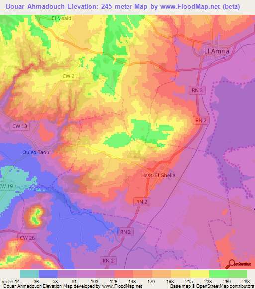 Douar Ahmadouch,Algeria Elevation Map