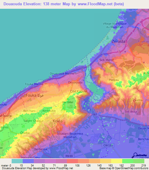 Douaouda,Algeria Elevation Map