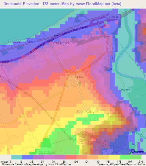 Douaouda,Algeria Elevation Map