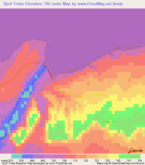 Djorf Torba,Algeria Elevation Map