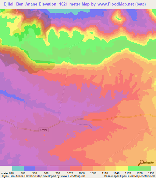 Djilali Ben Anane,Algeria Elevation Map