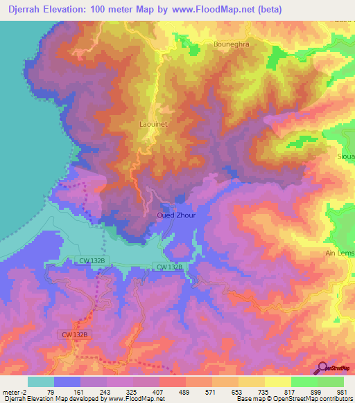 Djerrah,Algeria Elevation Map