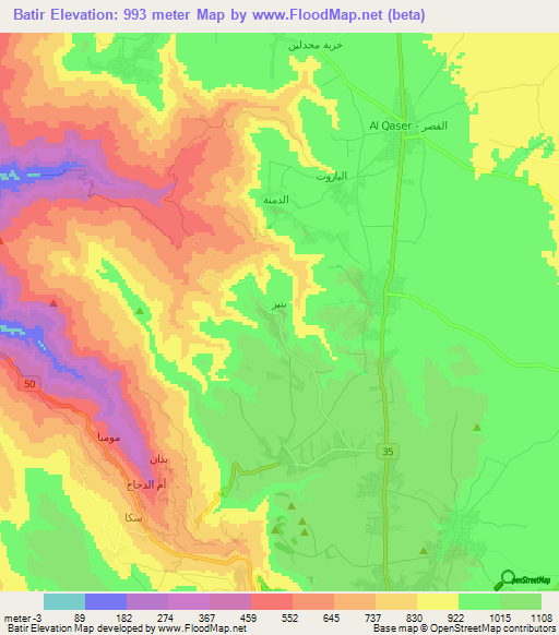 Batir,Jordan Elevation Map