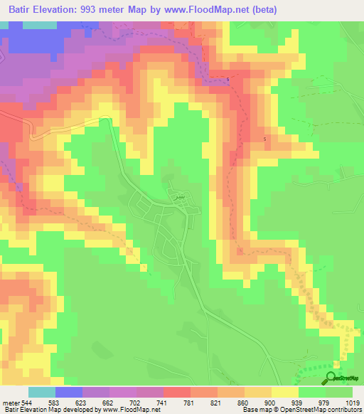 Batir,Jordan Elevation Map