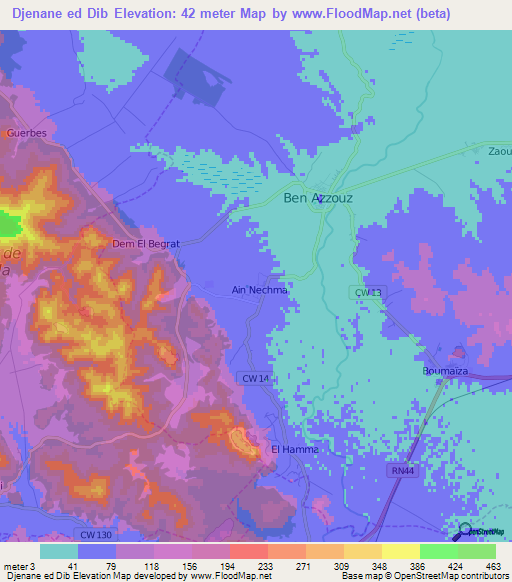Djenane ed Dib,Algeria Elevation Map
