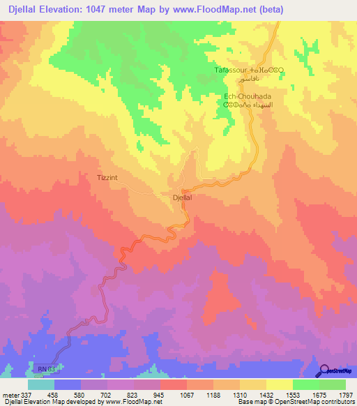 Djellal,Algeria Elevation Map
