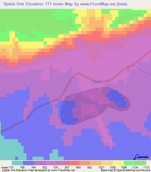 Djebel Onk,Algeria Elevation Map