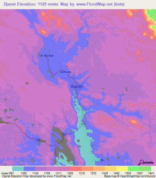 Djanet,Algeria Elevation Map