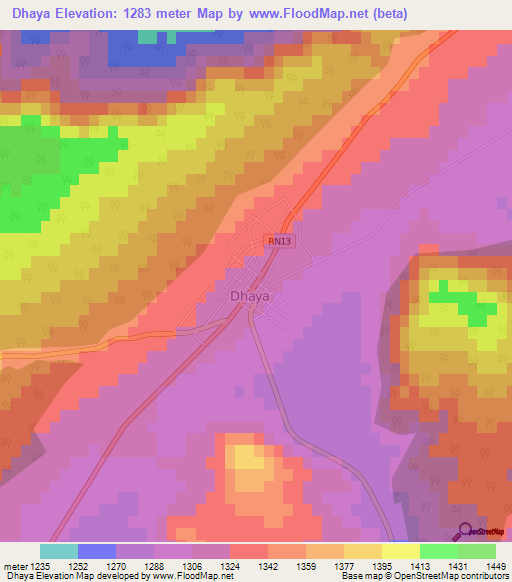 Dhaya,Algeria Elevation Map