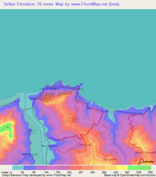 Dellys,Algeria Elevation Map