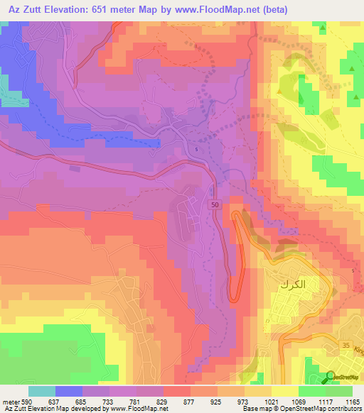 Az Zutt,Jordan Elevation Map
