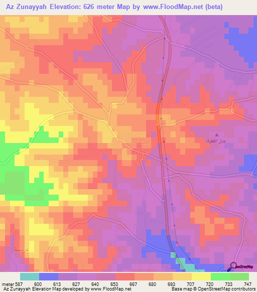 Az Zunayyah,Jordan Elevation Map