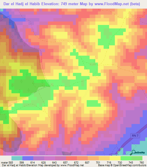 Dar el Hadj el Habib,Algeria Elevation Map
