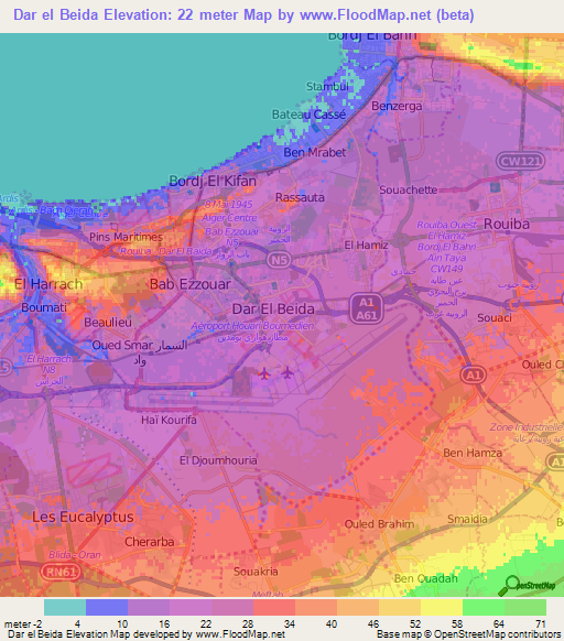 Dar el Beida,Algeria Elevation Map