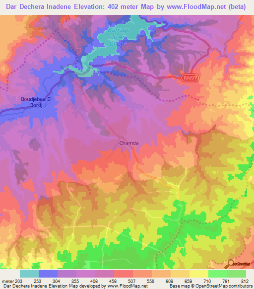 Dar Dechera Inadene,Algeria Elevation Map