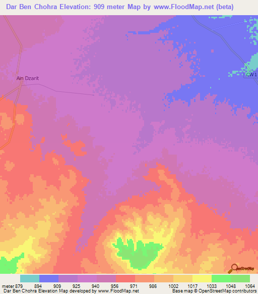 Dar Ben Chohra,Algeria Elevation Map