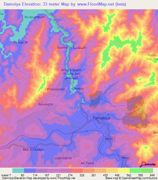 Damniya,Algeria Elevation Map