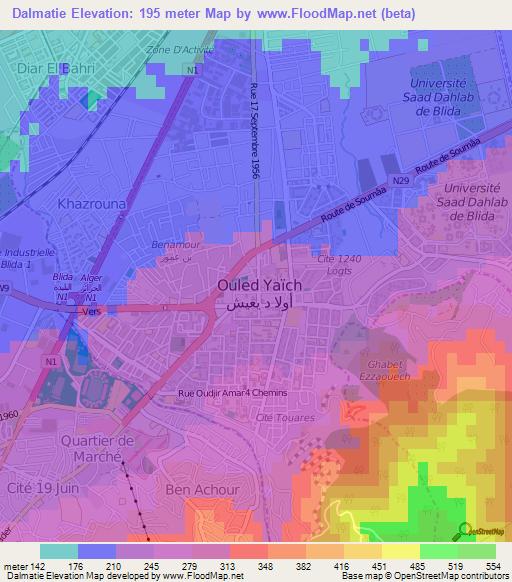Dalmatie,Algeria Elevation Map