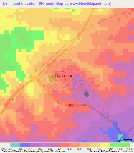 Dahmouni,Algeria Elevation Map