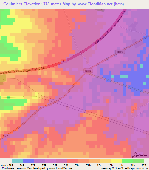Coulmiers,Algeria Elevation Map